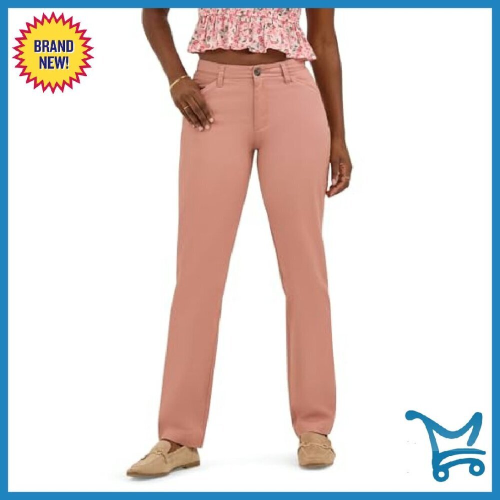Regular Fit Stretch Chino Pants Mid Waist Straight Leg Casual - Picture 2 of 6